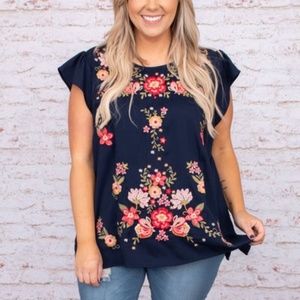 NWT Chic Soul Savanna Jane navy embroidered top 2x